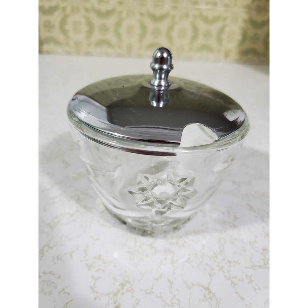 EAPC Glass Jam 'n Jelly Condiment Jar w/ Silverplate Lid no Spoon